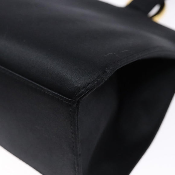 Salvatore Ferragamo Gancini Hand Bag Satin Black Gold Auth 142124V