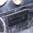 Salvatore Ferragamo Gancini Hand Bag Satin Black Gold Auth 142124V-12