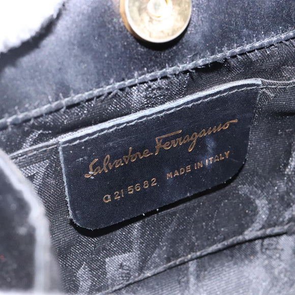 Salvatore Ferragamo Gancini Hand Bag Satin Black Gold Auth 142124V