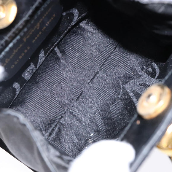 Salvatore Ferragamo Gancini Hand Bag Satin Black Gold Auth 142124V