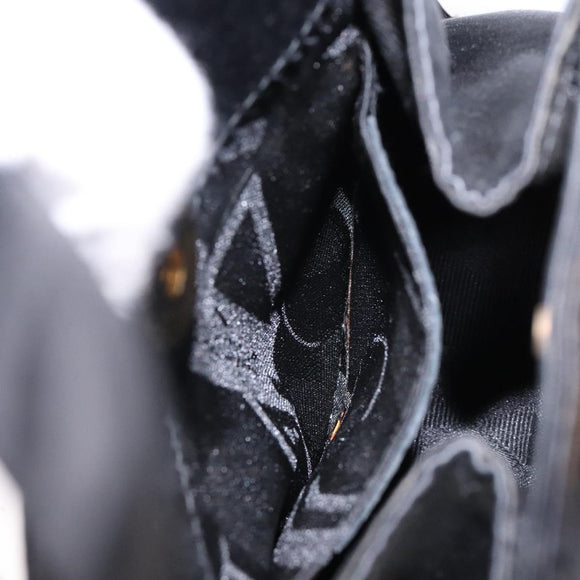 Salvatore Ferragamo Gancini Hand Bag Satin Black Gold Auth 142124V