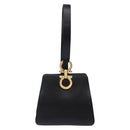 Salvatore Ferragamo Gancini Hand Bag Satin Black Gold Auth 142124V-13