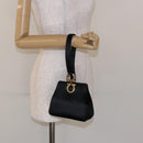 Salvatore Ferragamo Gancini Hand Bag Satin Black Gold Auth 142124V-20