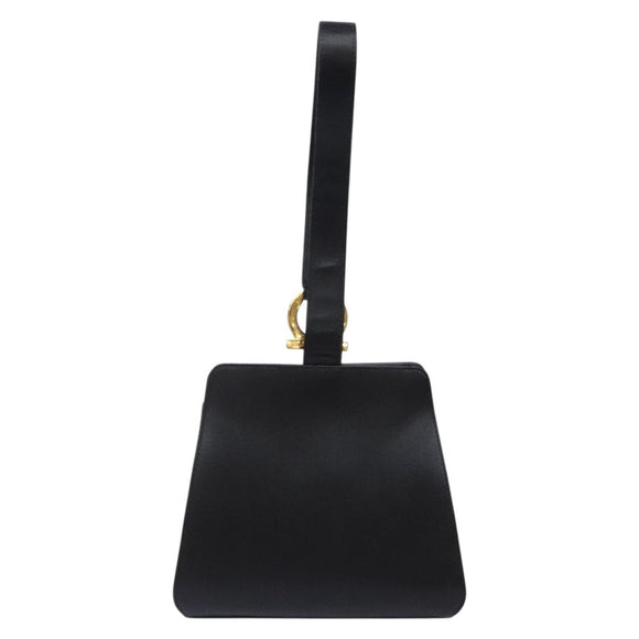 Salvatore Ferragamo Gancini Hand Bag Satin Black Gold Auth 142124V