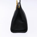 Salvatore Ferragamo Gancini Hand Bag Satin Black Gold Auth 142124V-3