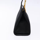 Salvatore Ferragamo Gancini Hand Bag Satin Black Gold Auth 142124V-4