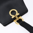 Salvatore Ferragamo Gancini Hand Bag Satin Black Gold Auth 142124V-6