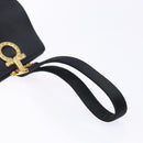 Salvatore Ferragamo Gancini Hand Bag Satin Black Gold Auth 142124V-7