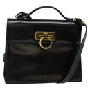 Salvatore Ferragamo Gancini Hand Bag Leather 2way Black Gold Auth 142126-1