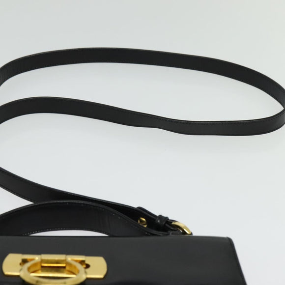 Salvatore Ferragamo Gancini Hand Bag Leather 2way Black Gold Auth 142126