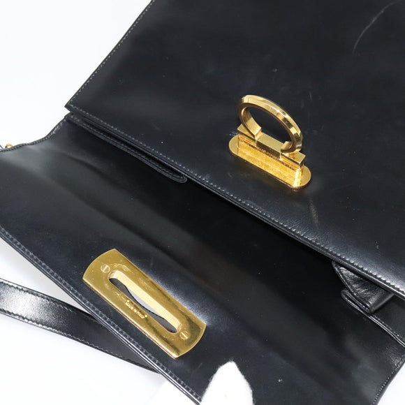 Salvatore Ferragamo Gancini Hand Bag Leather 2way Black Gold Auth 142126