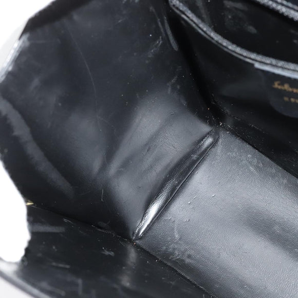 Salvatore Ferragamo Gancini Hand Bag Leather 2way Black Gold Auth 142126