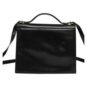 Salvatore Ferragamo Gancini Hand Bag Leather 2way Black Gold Auth 142126 - 0
