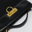 Salvatore Ferragamo Gancini Hand Bag Leather 2way Black Gold Auth 142126-6
