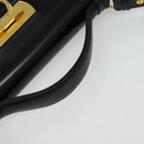 Salvatore Ferragamo Gancini Hand Bag Leather 2way Black Gold Auth 142126-7