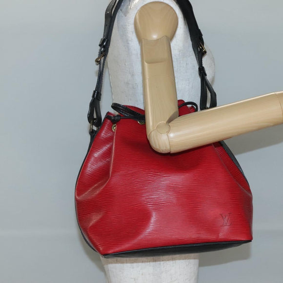 LOUIS VUITTON Epi Petit Noe Shoulder Bag Bicolor Black Red M44017 LV Auth 142148