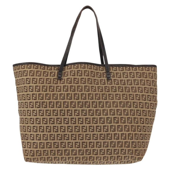 FENDI Zucchino Canvas Tote Bag Brown Auth 142159