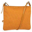FENDI Zucchino Canvas Shoulder Bag Orange Silver Auth 142160-1