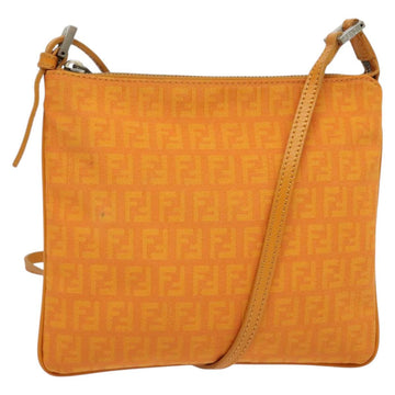 FENDI Zucchino Canvas Shoulder Bag Orange Silver Auth 142160