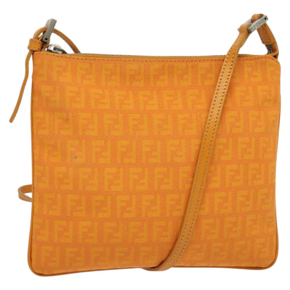 FENDI Zucchino Canvas Shoulder Bag Orange Silver Auth 142160