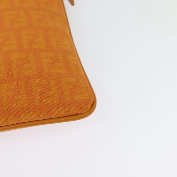 FENDI Zucchino Canvas Shoulder Bag Orange Silver Auth 142160