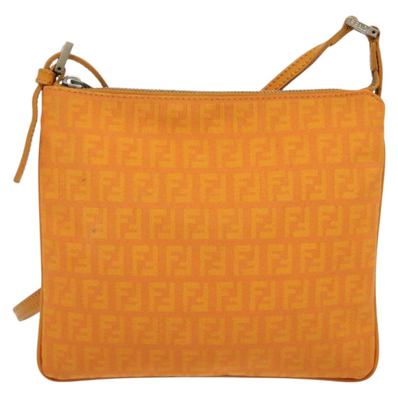 FENDI Zucchino Canvas Shoulder Bag Orange Silver Auth 142160