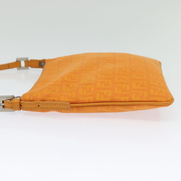 FENDI Zucchino Canvas Shoulder Bag Orange Silver Auth 142160