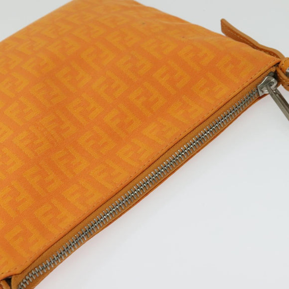 FENDI Zucchino Canvas Shoulder Bag Orange Silver Auth 142160
