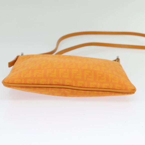 FENDI Zucchino Canvas Shoulder Bag Orange Silver Auth 142160