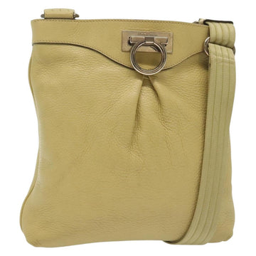Salvatore Ferragamo Gancini Shoulder Bag Leather Yellow Silver Auth 142164