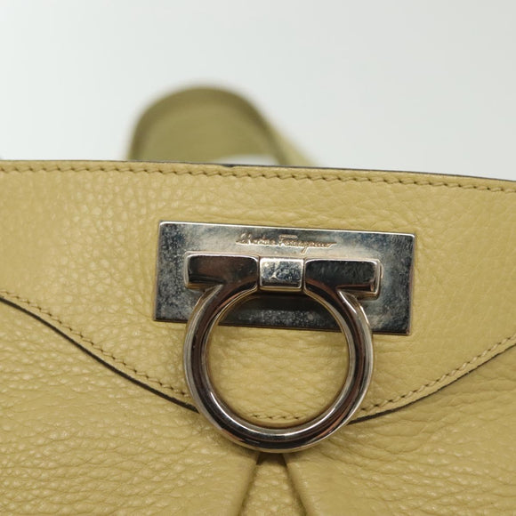 Salvatore Ferragamo Gancini Shoulder Bag Leather Yellow Silver Auth 142164