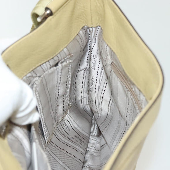 Salvatore Ferragamo Gancini Shoulder Bag Leather Yellow Silver Auth 142164