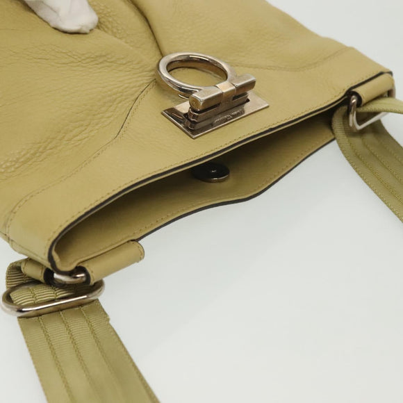 Salvatore Ferragamo Gancini Shoulder Bag Leather Yellow Silver Auth 142164