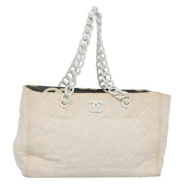 CHANEL Matelasse Chain Shoulder Bag Straw White Gold CC Auth 142166
