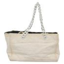 CHANEL Matelasse Ketting Schoudertas Stro Wit Goud CC Auth 142166-2