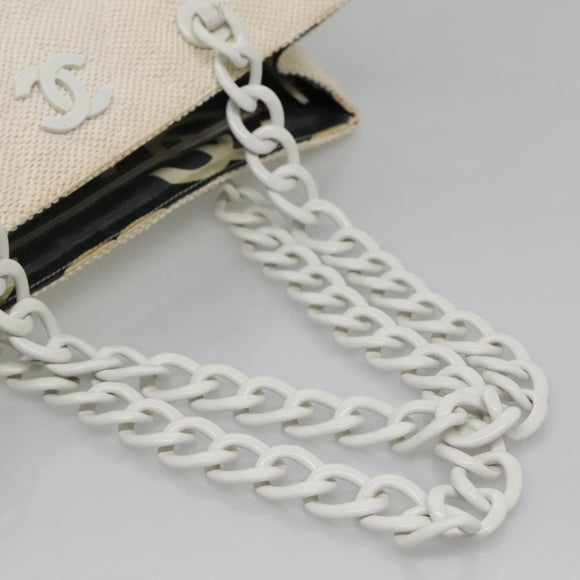 CHANEL Matelasse Chain Shoulder Bag Straw White Gold CC Auth 142166
