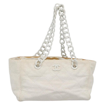 CHANEL Matelasse Chain Shoulder Bag Straw Ivory Gold CC Auth 142167