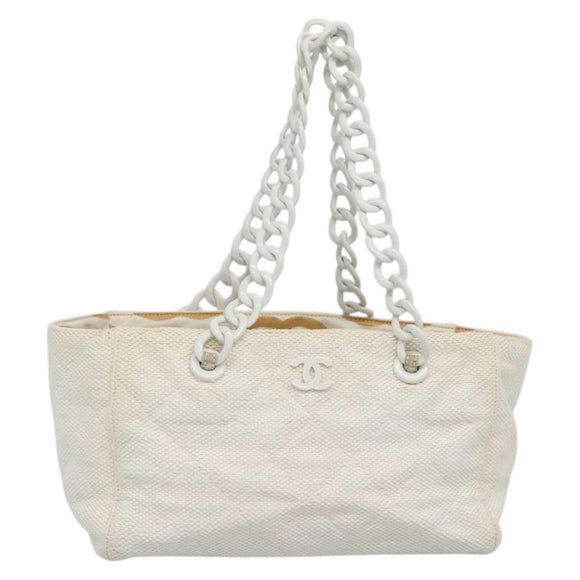 CHANEL Matelasse Chain Shoulder Bag Straw Ivory Gold CC Auth 142167