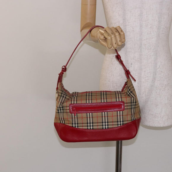 BURBERRY Nova Check Shoulder Bag Canvas Beige Gold Auth 142180