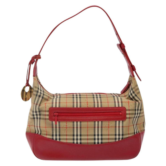 BURBERRY Nova Check Shoulder Bag Canvas Beige Gold Auth 142180