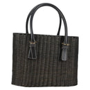 Salvatore Ferragamo Gancini Hand Bag Rattan Black Gold Auth 142182V-1