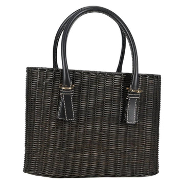 Salvatore Ferragamo Gancini Hand Bag Rattan Black Gold Auth 142182V