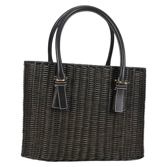 Salvatore Ferragamo Gancini Hand Bag Rattan Black Gold Auth 142182V