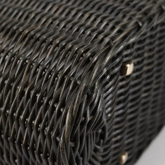 Salvatore Ferragamo Gancini Hand Bag Rattan Black Gold Auth 142182V