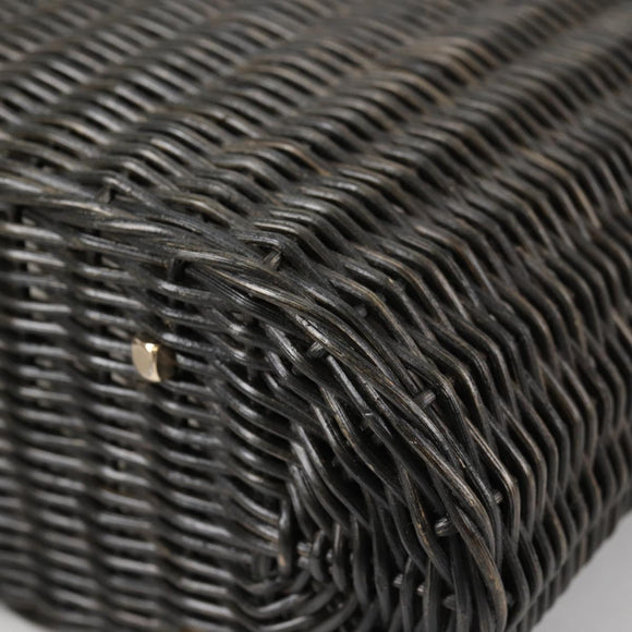 Salvatore Ferragamo Gancini Hand Bag Rattan Black Gold Auth 142182V