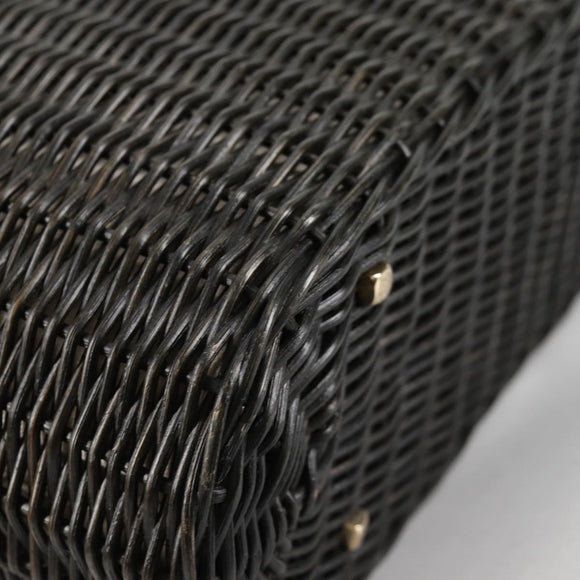 Salvatore Ferragamo Gancini Hand Bag Rattan Black Gold Auth 142182V