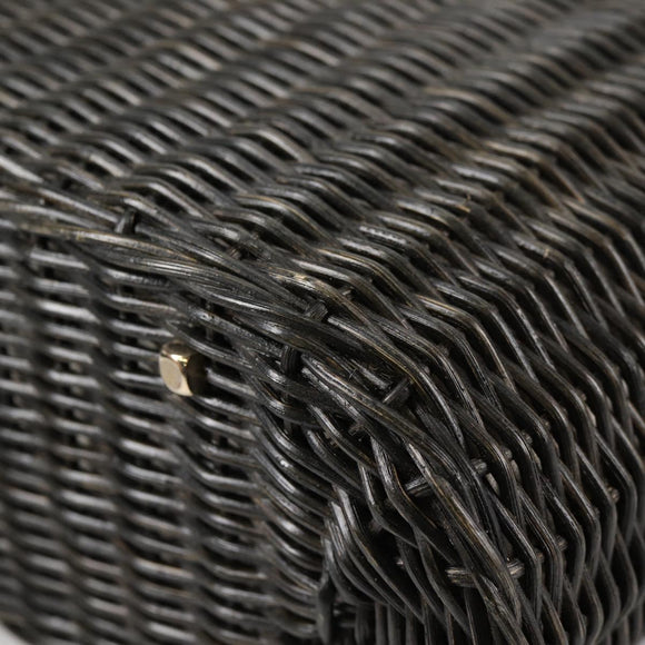 Salvatore Ferragamo Gancini Hand Bag Rattan Black Gold Auth 142182V