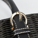 Salvatore Ferragamo Gancini Hand Bag Rattan Black Gold Auth 142182V-18