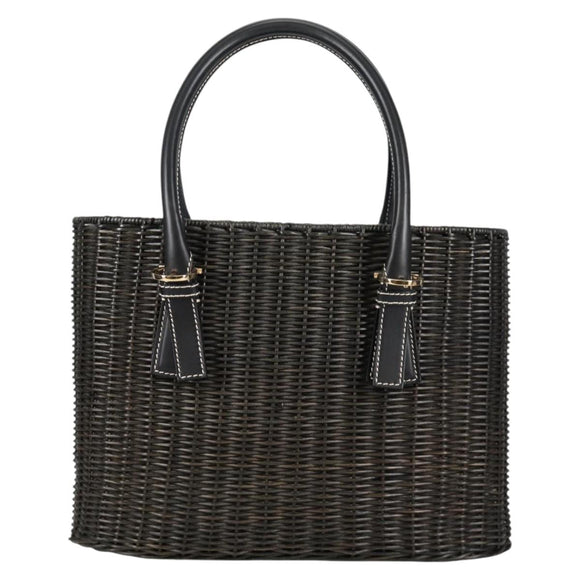 Salvatore Ferragamo Gancini Hand Bag Rattan Black Gold Auth 142182V
