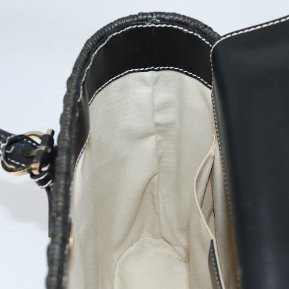 Salvatore Ferragamo Gancini Hand Bag Rattan Black Gold Auth 142182V